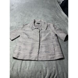 Ann Taylor women's  gray/silver Tweed striped 3/4 sleeve snap-front jacket
